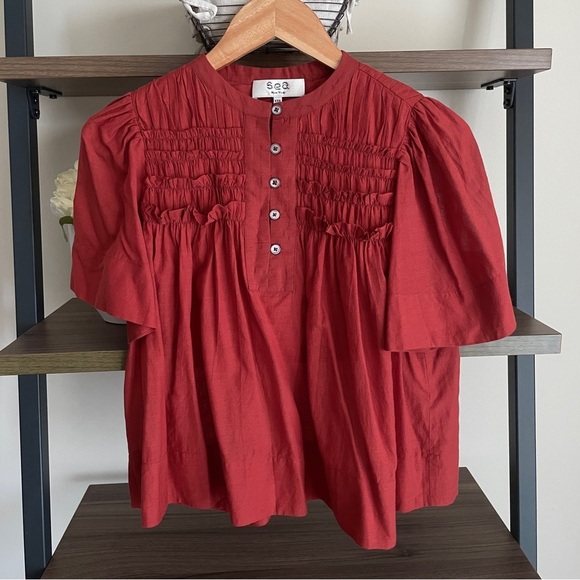 Sea Tops - Designer Sea New York Smocked Ruffle Top, XXS